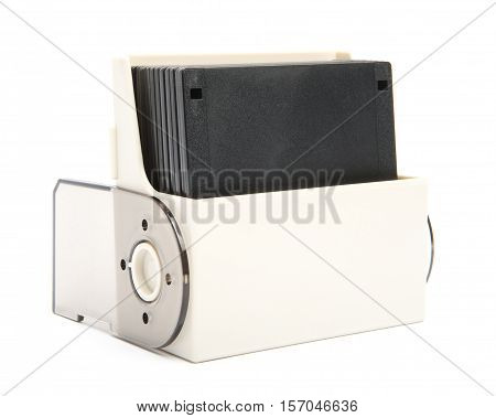 Floppy Disk Organizer Case Filled With Diskettes, Isolated