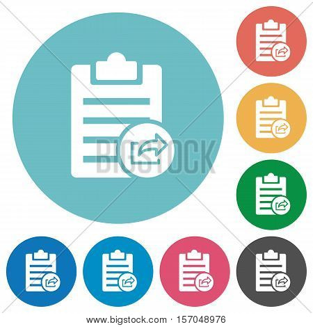 Export note white flat icons on color rounded square backgrounds