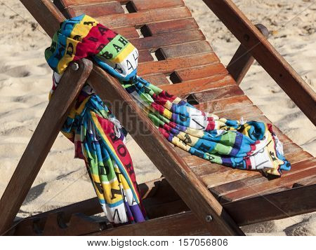 Beach chair with sarong canga in Bahia, Brazil