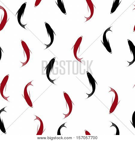 Koi carps. Seamless pattern with red and black fish.