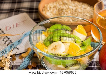 Fruit salad for diet in a glass bowl