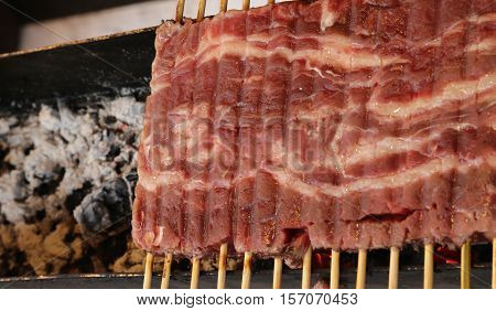 Lot Of Meat Skewers Of Lamb Cooked On The Grill