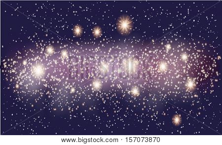 Magic Space. Fairy Dust. Infinity. Abstract Universe Background. Blue Gog and Shining Stars. Vector illustration