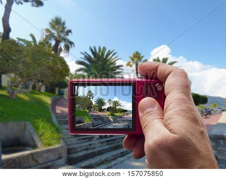 Landscape of Gioiosa Marea at Sicily in camera viewfinder