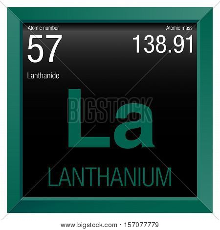 Lanthanium symbol. Element number 57 of the Periodic Table of the Elements - Chemistry - Green frame with black background