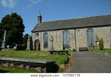 An external view of a hilltop church in Milnathort