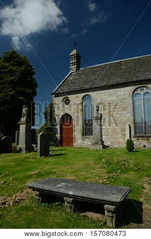 An external view of a hilltop church in Milnathort