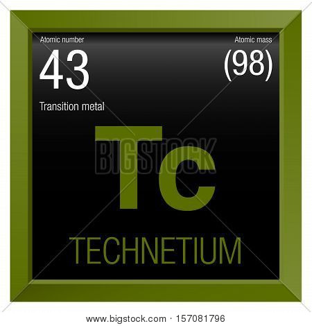 Technetium Symbol. Element number 43 of the Periodic Table of the Elements - Chemistry - Green frame with black background