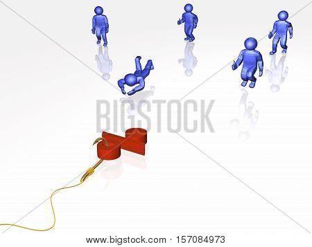 Hook with percent sign and men on white background 3D illustration.