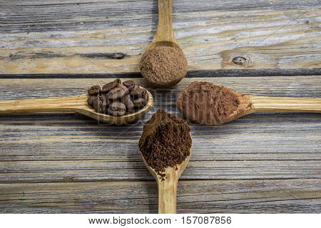 Beautiful Little Wooden Spoon With Coffee On  Background