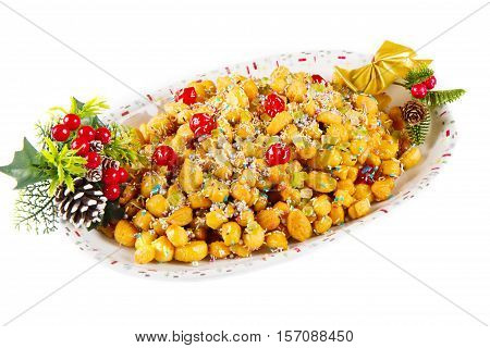 a traditional Italian Christmas stuffoli honey balls