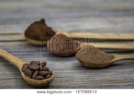 Beautiful Little Wooden Spoon With Coffee On  Background