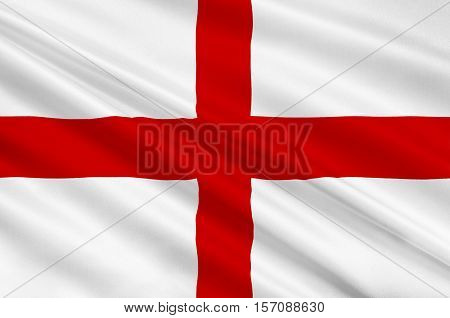 Flag of Bologna is the largest city and the capital of the Emilia-Romagna Region in Italy. 3d illustration