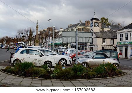 MOFFAT, UK - NOVEMBER 5, 2016: The main shopping street, Moffat,Dumfries and Galloway, Scotland, UK