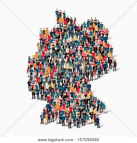 Isometric set of styles, people, map of Germany , country, web infographics concept of crowded space, flat 3d. Crowd point group forming a predetermined shape. Creative people.  illustration. Photo .3D illustration. White background . Isolated.