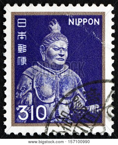 JAPAN - CIRCA 1980: a stamp printed in Japan shows Komokuten the Guardian King of the South Todaiji Temple circa 1980