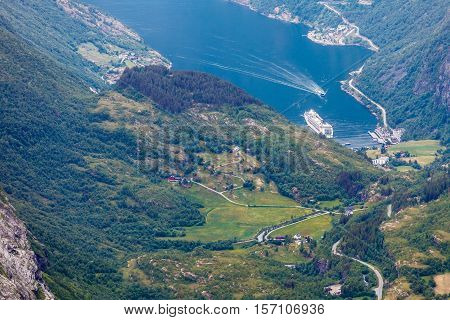 View On Geirangerfjord From Dalsnibba Viewpoint In Norway