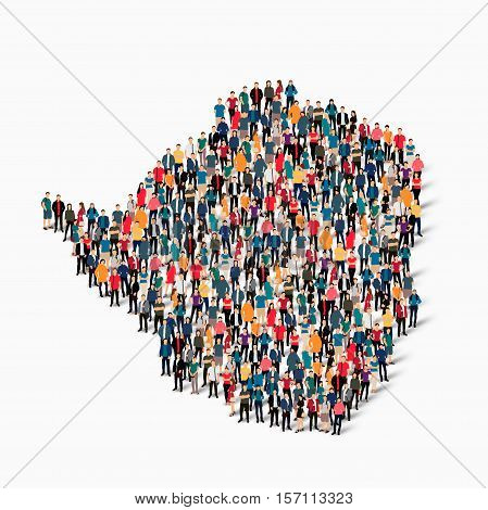 Isometric set of styles, people, map of Zimbabwe , country, web infographics concept of crowded space, flat 3d. Crowd point group forming a predetermined shape. Creative people.  illustration. Photo .3D illustration. White background . Isolated.