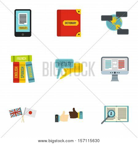 Translation icons set. Flat illustration of 9 translation vector icons for web