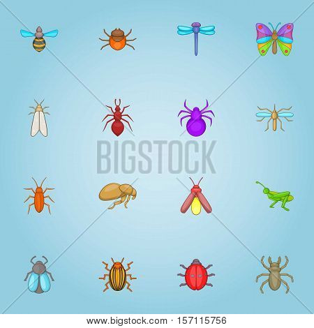 Insects icons set. Cartoon illustration of 16 insects vector icons for web
