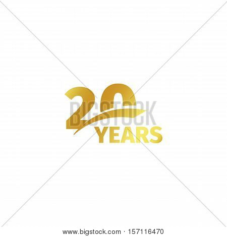 Isolated abstract golden 20th anniversary logo on white background. 20 number logotype. Twenty years jubilee celebration icon. Twentieth birthday emblem. Vector illustration