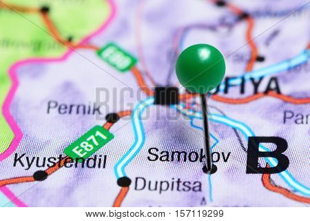 Samokov pinned on a map of Bulgaria