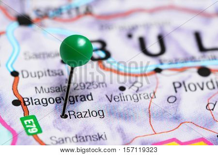 Razlog pinned on a map of Bulgaria