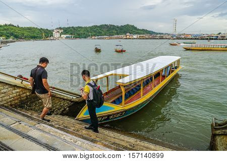 Bandar Seri Begawan,Brunei-Nov 10,2016:Tourists on board of Brunei's water taxi at behind the Yayasan Sultan Haji Hassanal Bolkiah mall.Water taxi is one of attraction tourists in Brunei Darussallam.