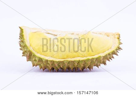 yellow peeled   durian  mon thong is king of fruits durian and  fruit plate tropical durian on white background healthy durian fruit food isolated