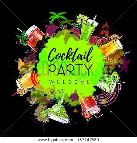 Vector illustration of Cocktail party poster design. Cocktail menu