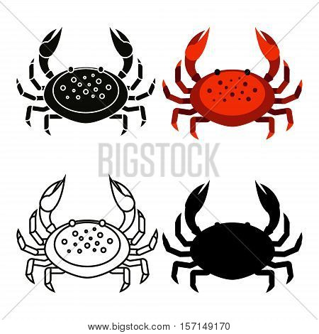 Set of flat red, black crab isolated on white background - vector illustration. Sea water animal icon. Zodiac canser