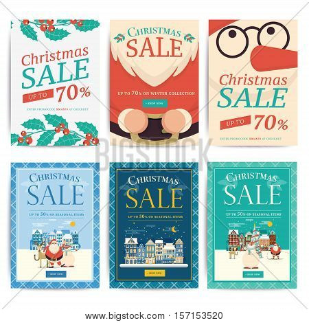 Christmas Social Media Sale Banners For Mobile Website Ad. Xmas Discount Background For Online Shop,