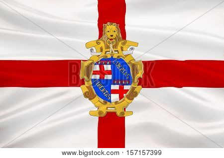 Flag of Bologna is the largest city and the capital of the Emilia-Romagna Region in Italy. 3d illustration