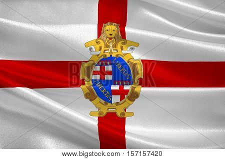 Flag of Bologna is the largest city and the capital of the Emilia-Romagna Region in Italy. 3d illustration