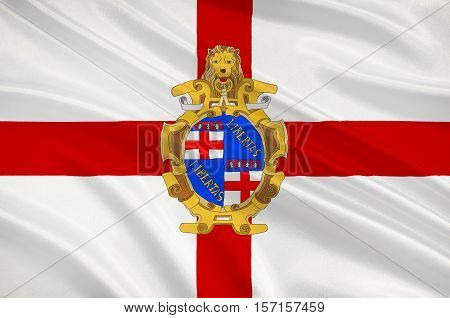 Flag of Bologna is the largest city and the capital of the Emilia-Romagna Region in Italy. 3d illustration