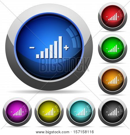 Control element icons in round glossy buttons with steel frames