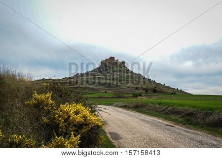 Medieval Castle In Gormas And Yelloow Flowers, Soria, Castilla Y Leon, Spain