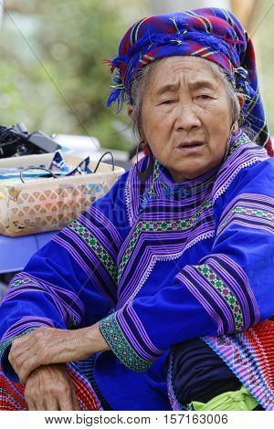 Sin Cheng, Vietnam, October 26, 2016 : Women On The Market. Hmong Women Of North Vietnam Wear Their