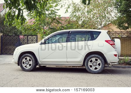 Sochi, Russia - October 11, 2016: Toyota RAV4 parked on the street of Sochi City. Sport utility vehicle (SUV) produced by Japanese automobile manufacturer Toyota.