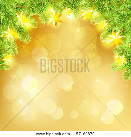 Christmas background with stras garland and fir-tree. Vector illustration.