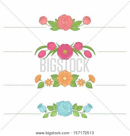 Vector Flower Set. Ornament Of Roses, Peonies, Chamomiles, Tulips.
