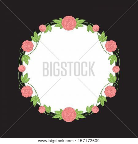 Vector Floral Wreath Of Pink Peonies For Wedding Invitations. Colorful Illustration.