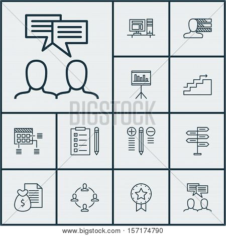 Set Of Project Management Icons On Reminder, Present Badge And Decision Making Topics. Editable Vect