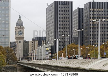 Paris, France, November 15, 2016 : Across The Seine To The Railway Station. The Gare De Lyon Is One