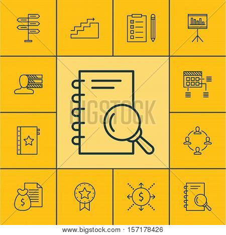 Set Of Project Management Icons On Present Badge, Opportunity And Personal Skills Topics. Editable V