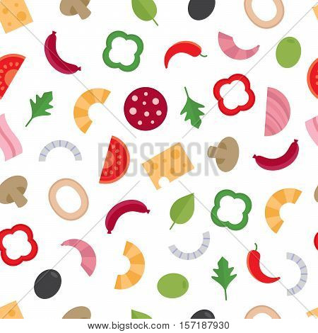 Seamless pattern with the ingredients for pizza. Food background. Vector illustration flat style.