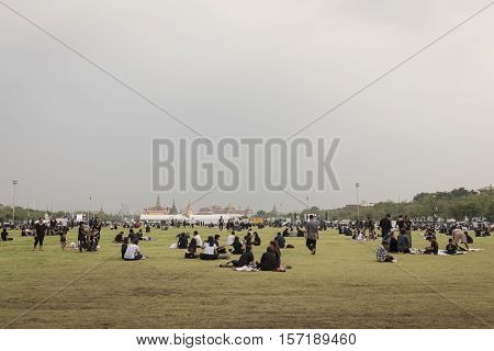 BANGKOK THAILAND - OCT 18 : A crowd of people at Sanam Luang while the body of Thailand Bhumibol Adulyadej keep in Grand Palace on october 18 2016