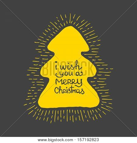 Hand drawn label with textured fir tree vector illustration.