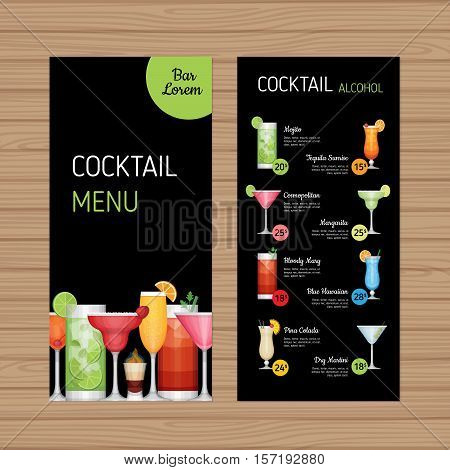 Cocktail Menu Design. Alcohol Drinks Leaflet And Flyer Layout Template. Bar Menu Brochure With Moder