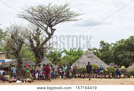 Terracotta Pots Stalls At Local Village Market. Bonata. Omo Valley. Ethiopia.